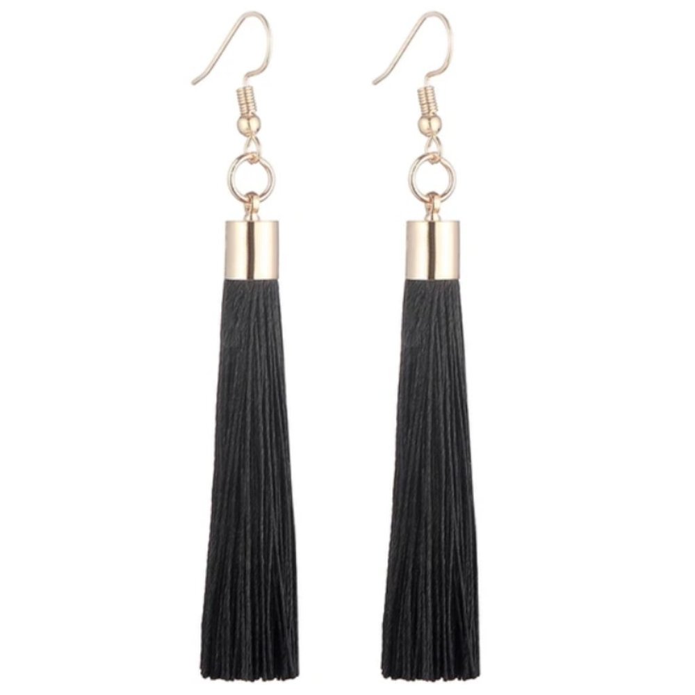 Boho Bohemian Fringe Tassel Drop Hanging Dangling Earrings Black
